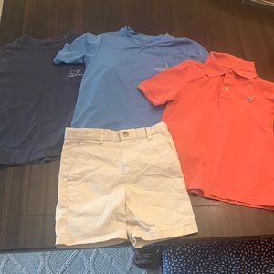 Three size 5 Vineyard Vines Shirts and one size 5 khaki shorts